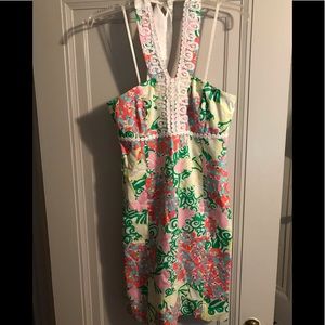 Butterfly print halter dress